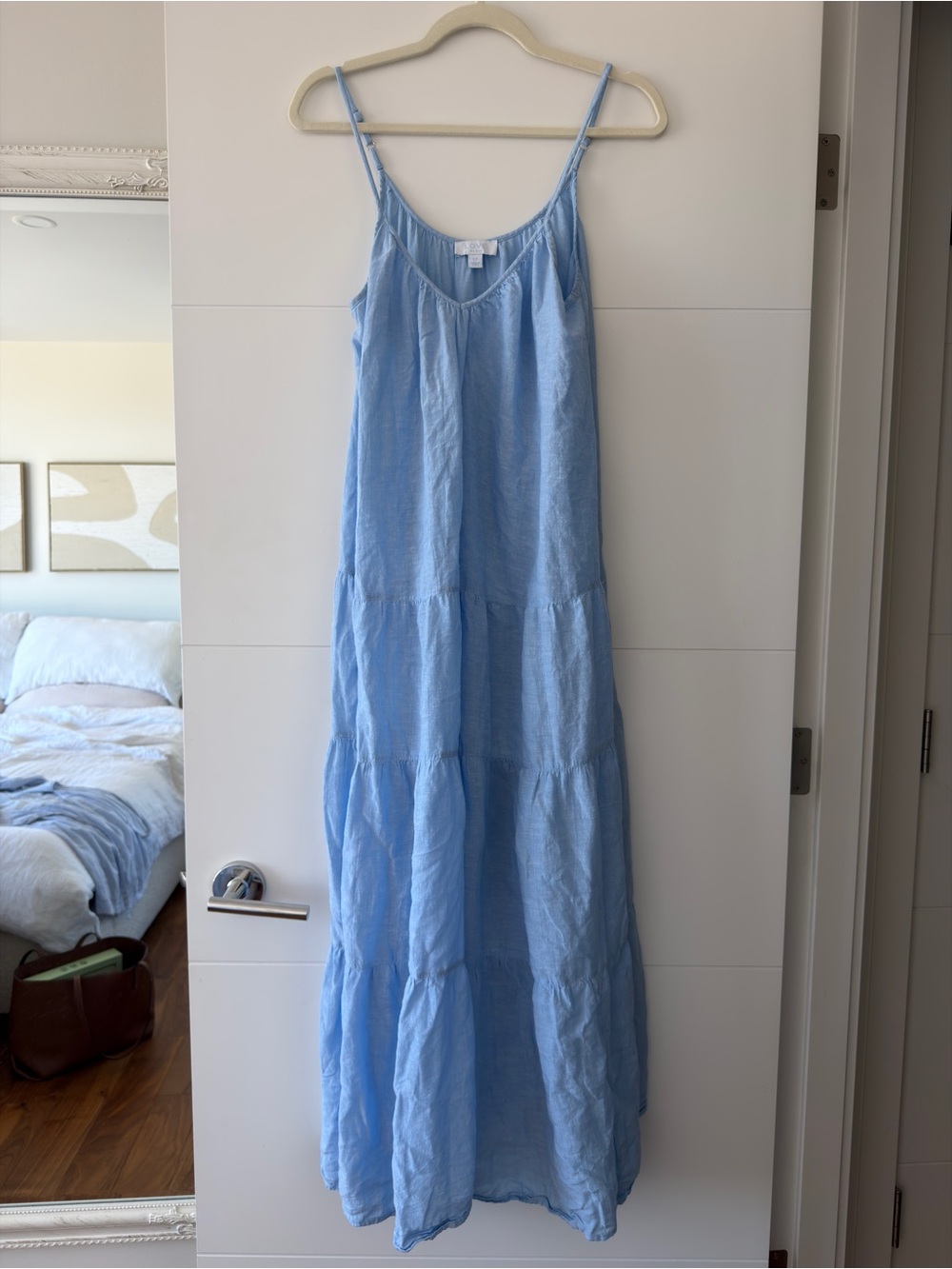Light Blue Tiered Maxi Dress with Spaghetti Straps by